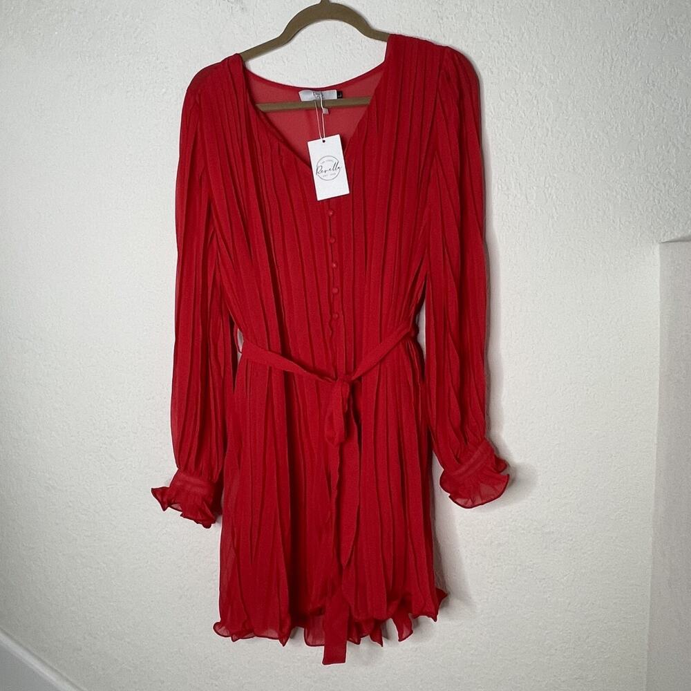 Revella The Label NWT Romper Dress Size L Pleated Sheer Lined Ruffled Red